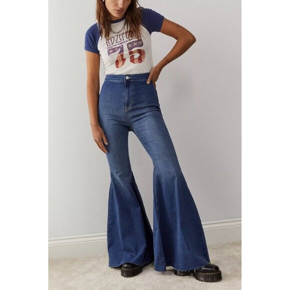 Free People Denim - We The Free People Just Float On Flare Jeans Women's 26 Raw Hem High Rise
